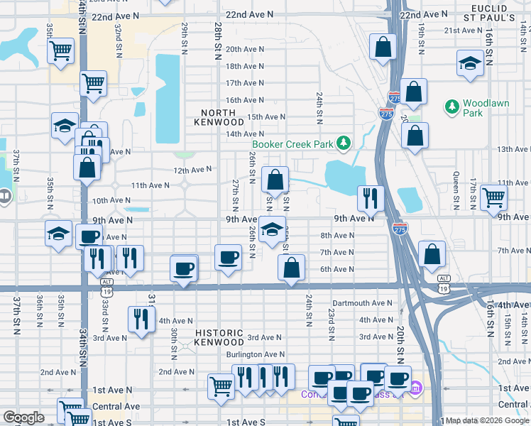 map of restaurants, bars, coffee shops, grocery stores, and more near 921 Yale Street North in St. Petersburg