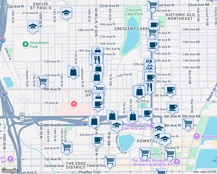 map of restaurants, bars, coffee shops, grocery stores, and more near in St. Petersburg
