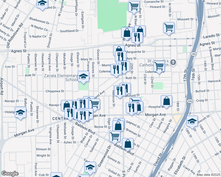 map of restaurants, bars, coffee shops, grocery stores, and more near 2851 Highland Avenue in Corpus Christi