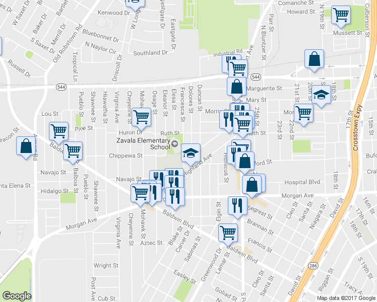 map of restaurants, bars, coffee shops, grocery stores, and more near 937 Dolores Street in Corpus Christi