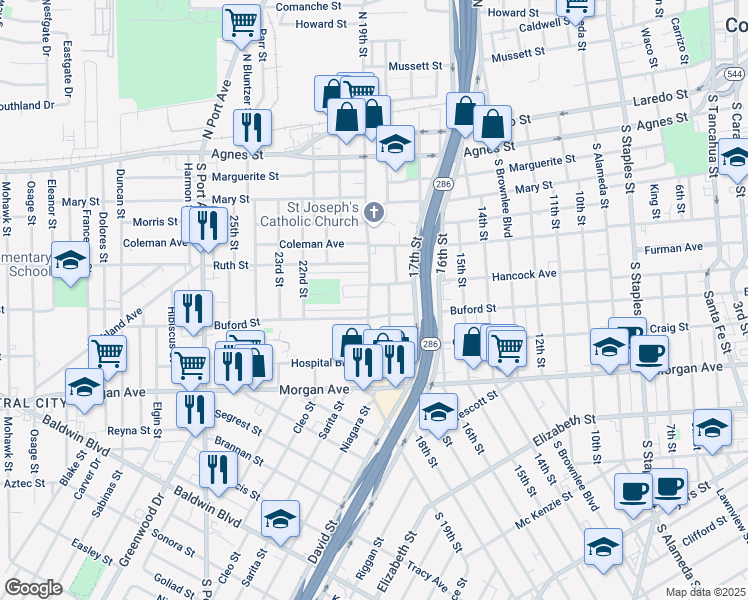 map of restaurants, bars, coffee shops, grocery stores, and more near 1014 South 19th Street in Corpus Christi