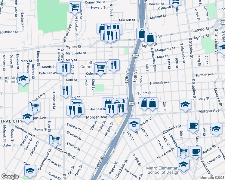 map of restaurants, bars, coffee shops, grocery stores, and more near 1014 South 19th Street in Corpus Christi