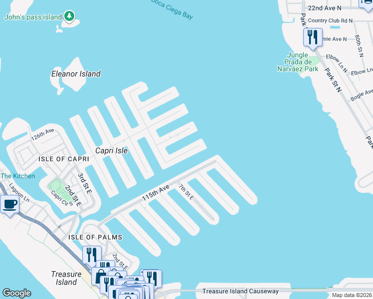 map of restaurants, bars, coffee shops, grocery stores, and more near 780 116th Avenue in Treasure Island