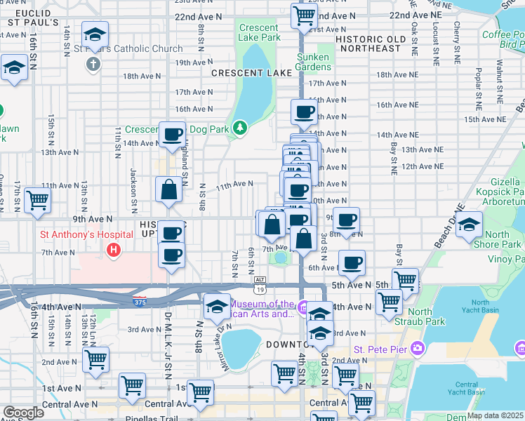 map of restaurants, bars, coffee shops, grocery stores, and more near 527 9th Avenue North in St. Petersburg