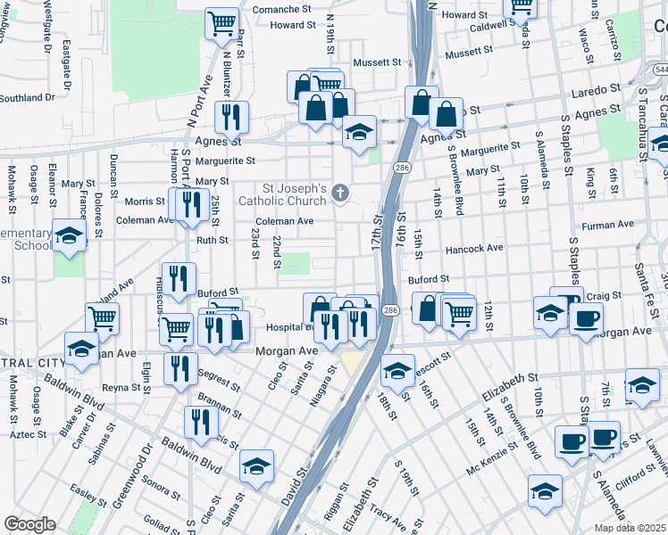 map of restaurants, bars, coffee shops, grocery stores, and more near 1014 South 19th Street in Corpus Christi