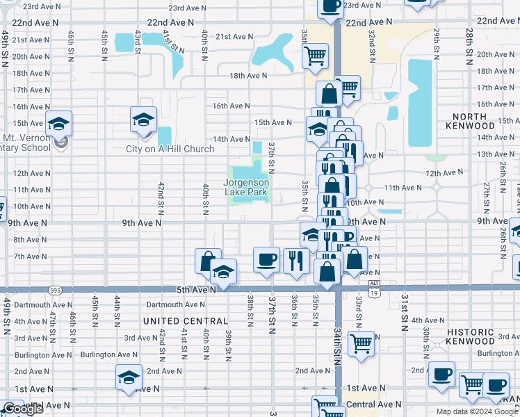 map of restaurants, bars, coffee shops, grocery stores, and more near 3745 9th Avenue North in St. Petersburg