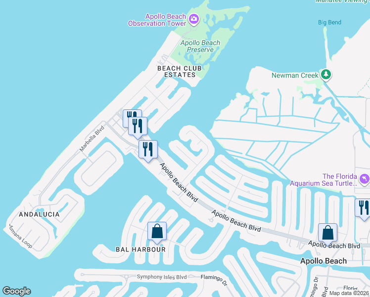 map of restaurants, bars, coffee shops, grocery stores, and more near 1109 Kingfish Place in Apollo Beach