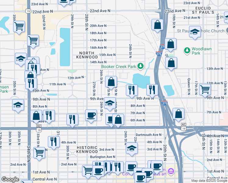 map of restaurants, bars, coffee shops, grocery stores, and more near 921 Yale Street North in St. Petersburg