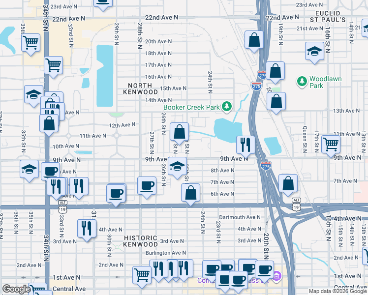 map of restaurants, bars, coffee shops, grocery stores, and more near 921 Yale Street North in St. Petersburg