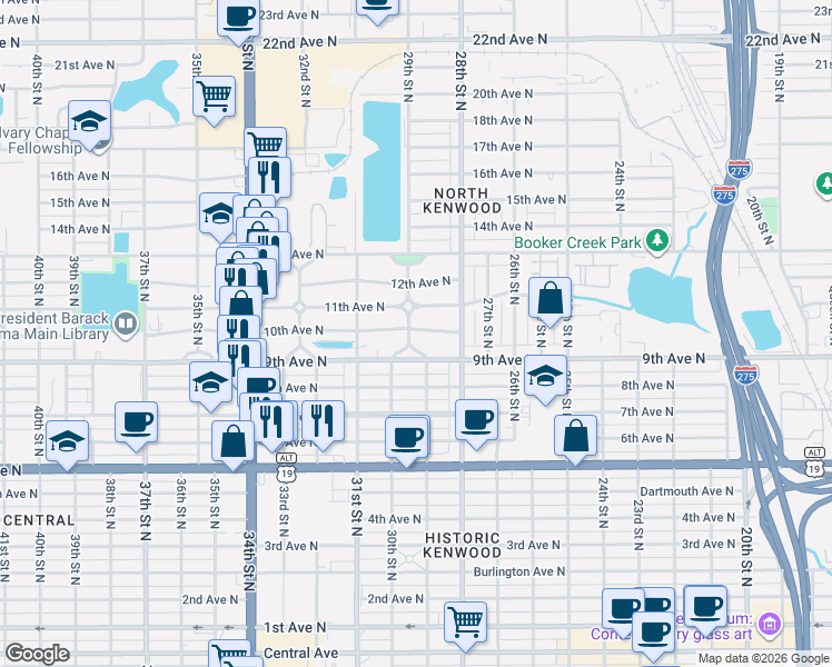 map of restaurants, bars, coffee shops, grocery stores, and more near 911 29th Street North in St. Petersburg