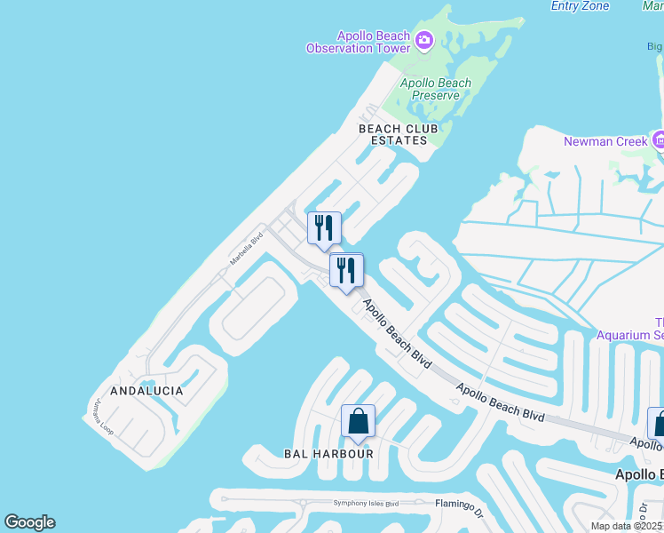 map of restaurants, bars, coffee shops, grocery stores, and more near 1250 Apollo Beach Boulevard in Apollo Beach