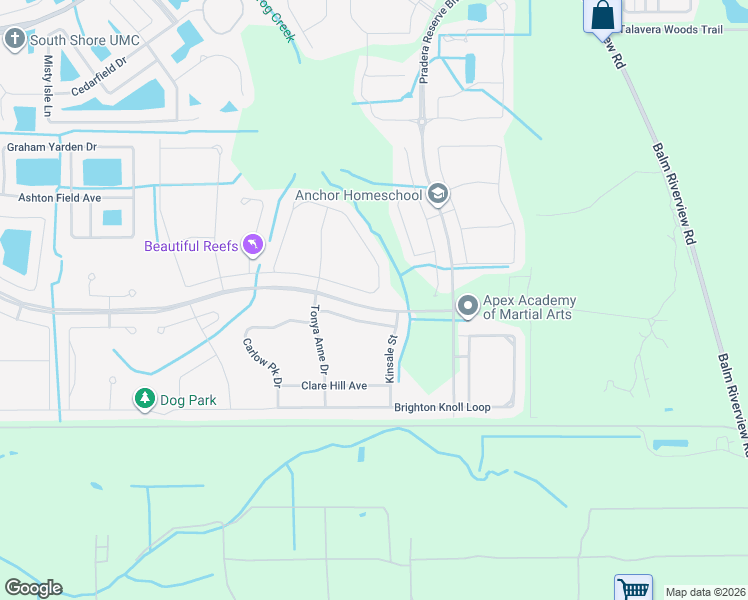 map of restaurants, bars, coffee shops, grocery stores, and more near 11844 Cara Field Avenue in Riverview
