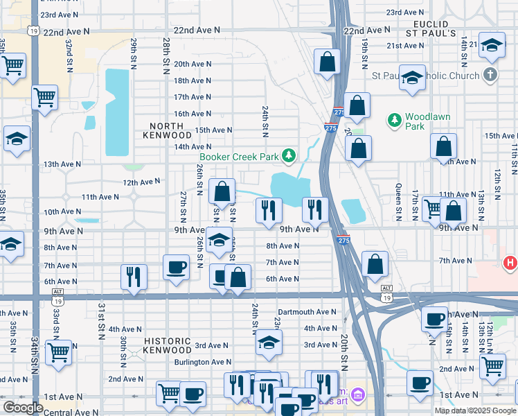 map of restaurants, bars, coffee shops, grocery stores, and more near in St. Petersburg