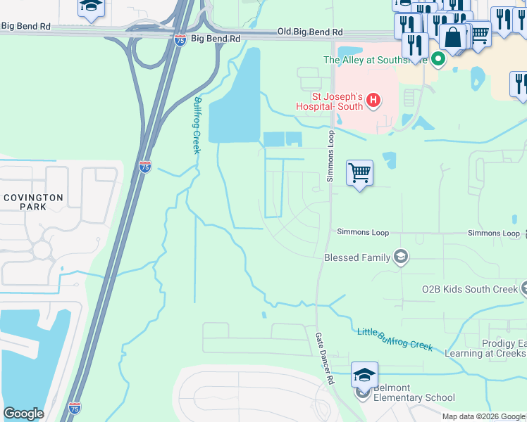 map of restaurants, bars, coffee shops, grocery stores, and more near 9736 Autumn Ridge Avenue in Riverview