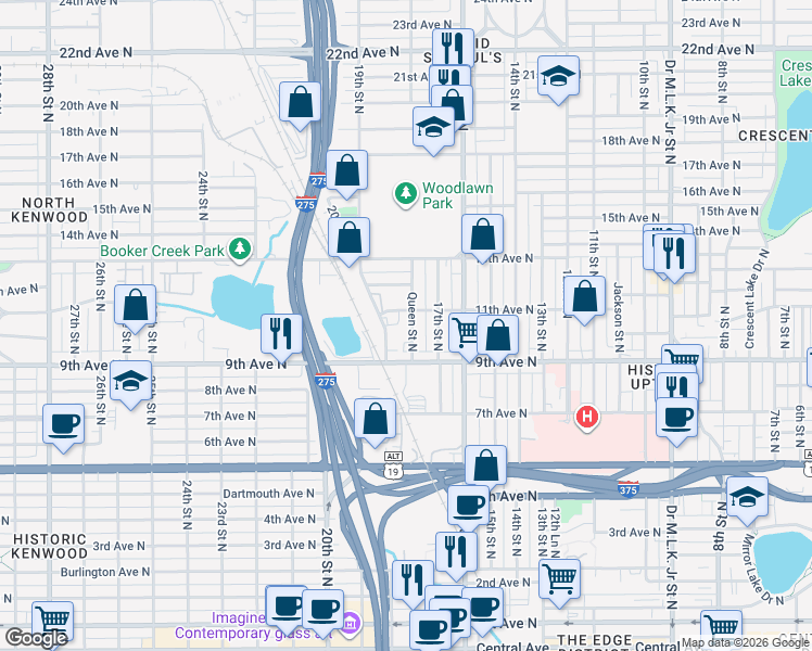map of restaurants, bars, coffee shops, grocery stores, and more near 1751 11th Avenue North in St. Petersburg