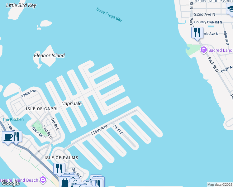 map of restaurants, bars, coffee shops, grocery stores, and more near 805 119th Avenue in Treasure Island