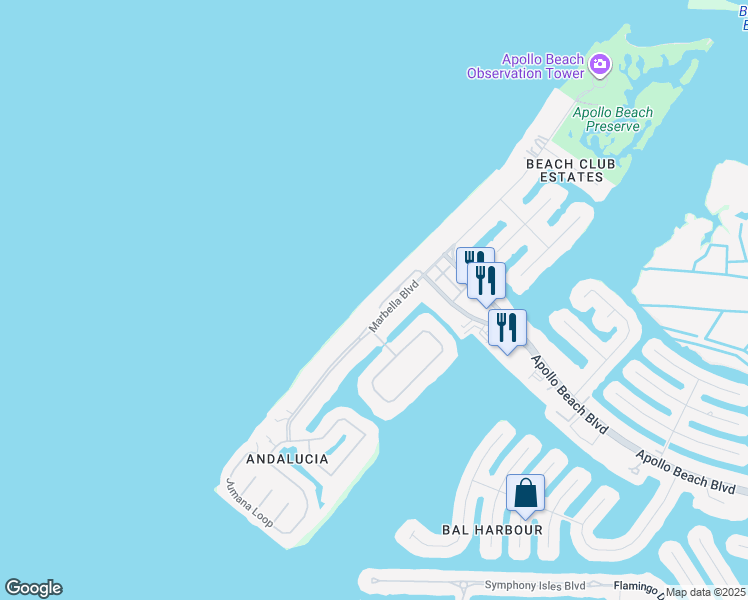 map of restaurants, bars, coffee shops, grocery stores, and more near 6416 Bright Bay Court in Apollo Beach