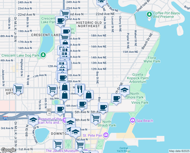map of restaurants, bars, coffee shops, grocery stores, and more near 150 11th Avenue Northeast in St. Petersburg