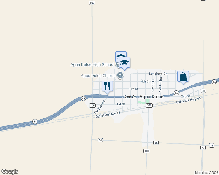 map of restaurants, bars, coffee shops, grocery stores, and more near 1121 3rd Street in Agua Dulce