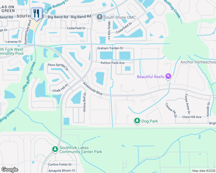 map of restaurants, bars, coffee shops, grocery stores, and more near 13471 Fladgate mark Drive in Riverview