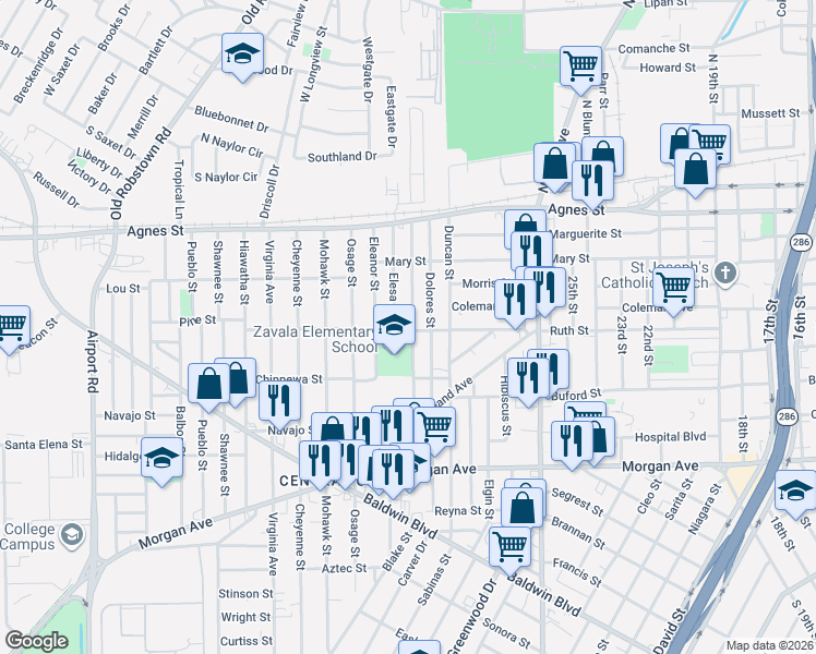 map of restaurants, bars, coffee shops, grocery stores, and more near 817 Dolores Street in Corpus Christi