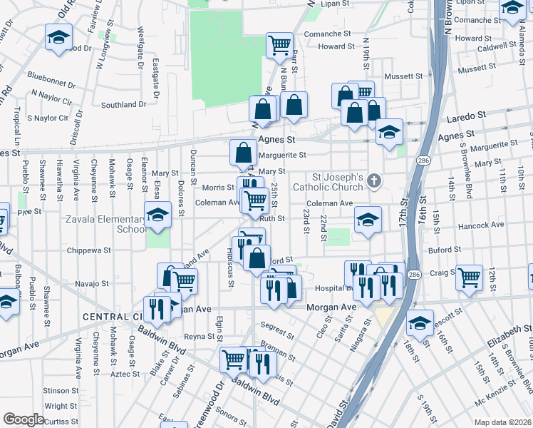 map of restaurants, bars, coffee shops, grocery stores, and more near 818 25th Street in Corpus Christi