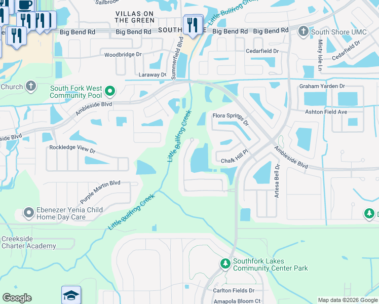 map of restaurants, bars, coffee shops, grocery stores, and more near 13714 Moonstone Canyon Drive in Riverview