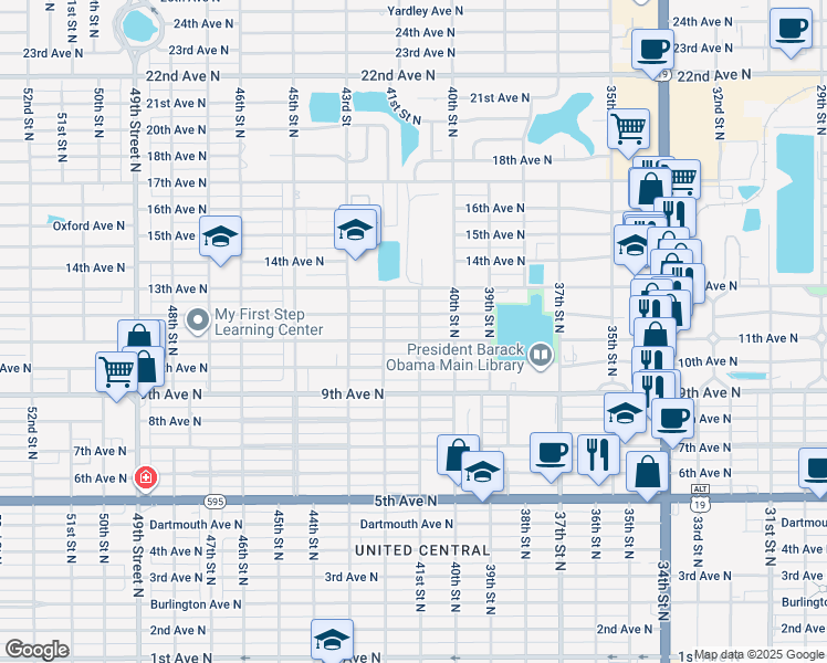 map of restaurants, bars, coffee shops, grocery stores, and more near 1120 41st Street North in St. Petersburg