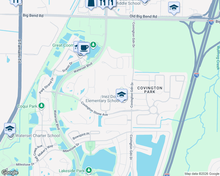 map of restaurants, bars, coffee shops, grocery stores, and more near 6815 Cambridge Park Drive in Apollo Beach