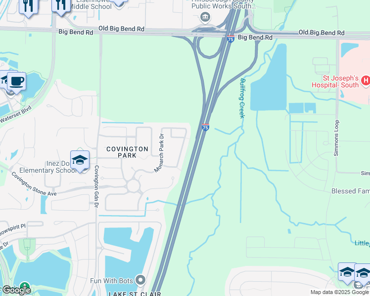 map of restaurants, bars, coffee shops, grocery stores, and more near 7014 Monarch Park Drive in Apollo Beach