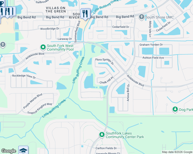 map of restaurants, bars, coffee shops, grocery stores, and more near 13912 Chalk Hill Place in Riverview