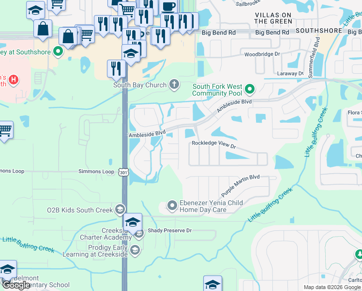 map of restaurants, bars, coffee shops, grocery stores, and more near 13704 Sigler Street in Riverview