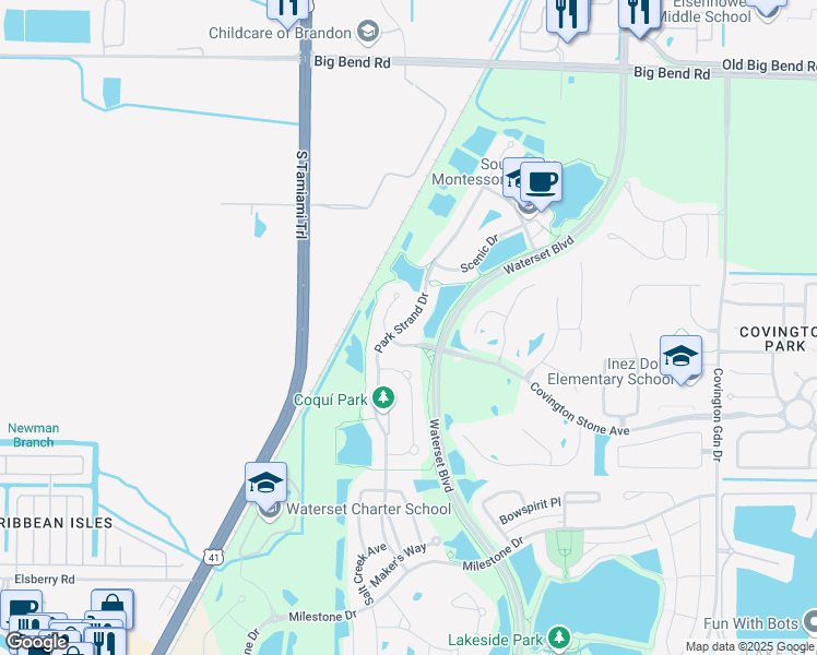 map of restaurants, bars, coffee shops, grocery stores, and more near 6705 Park Strand Drive in Apollo Beach