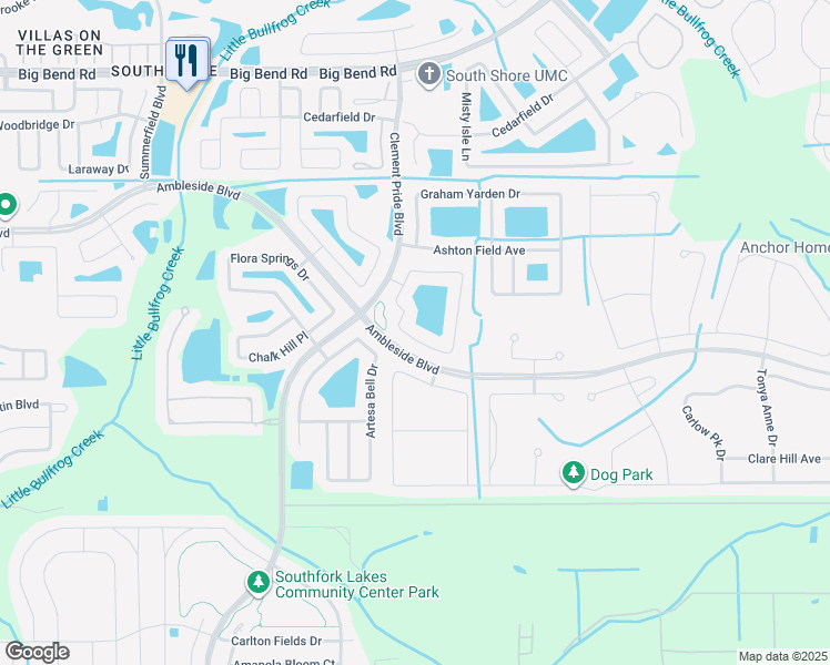 map of restaurants, bars, coffee shops, grocery stores, and more near 13525 Fladgate mark Drive in Riverview