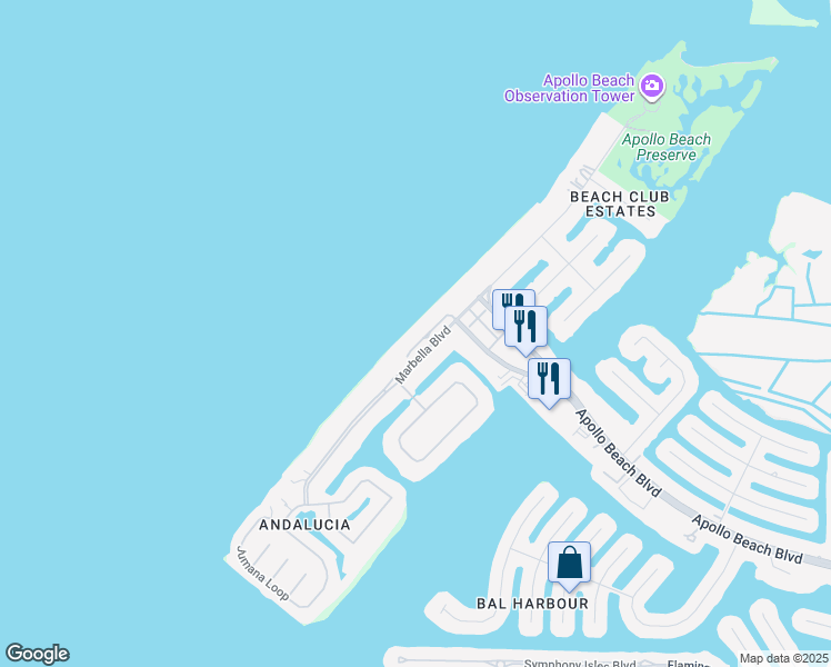 map of restaurants, bars, coffee shops, grocery stores, and more near 6416 Bright Bay Court in Apollo Beach