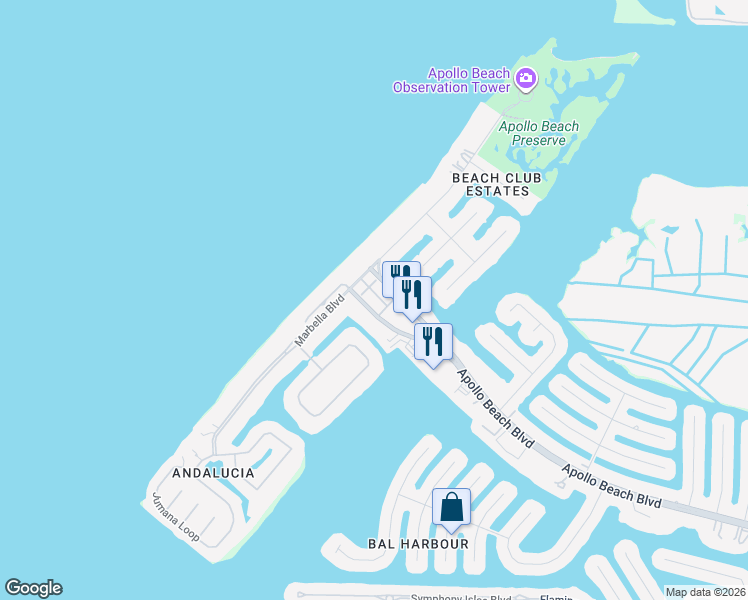 map of restaurants, bars, coffee shops, grocery stores, and more near 6412 Margarita Shores Lane in Apollo Beach
