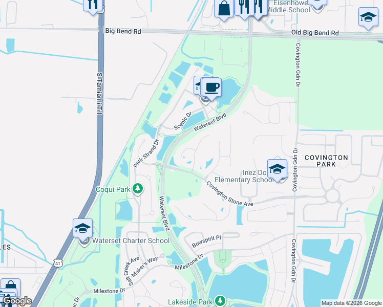map of restaurants, bars, coffee shops, grocery stores, and more near 6716 Cromwell Garden Drive in Apollo Beach