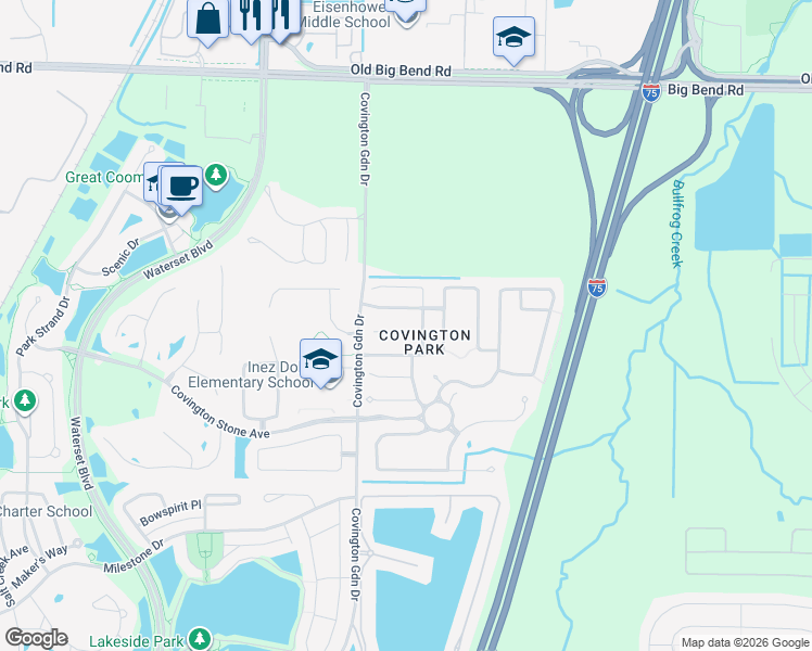 map of restaurants, bars, coffee shops, grocery stores, and more near 7621 Clovelly Park Place in Apollo Beach