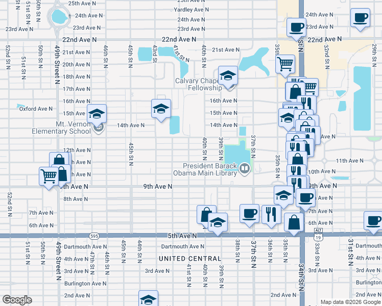 map of restaurants, bars, coffee shops, grocery stores, and more near 1167 41st Street North in St. Petersburg