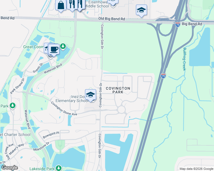 map of restaurants, bars, coffee shops, grocery stores, and more near 7621 Clovelly Park Place in Apollo Beach
