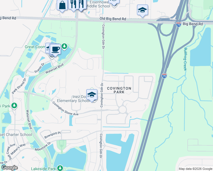 map of restaurants, bars, coffee shops, grocery stores, and more near 7608 Clovelly Park Place in Apollo Beach