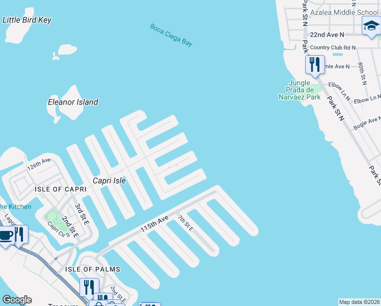 map of restaurants, bars, coffee shops, grocery stores, and more near 840 119th Avenue in Treasure Island