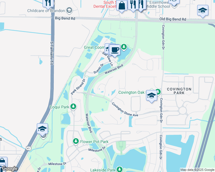 map of restaurants, bars, coffee shops, grocery stores, and more near 6801 Cromwell Garden Drive in Apollo Beach