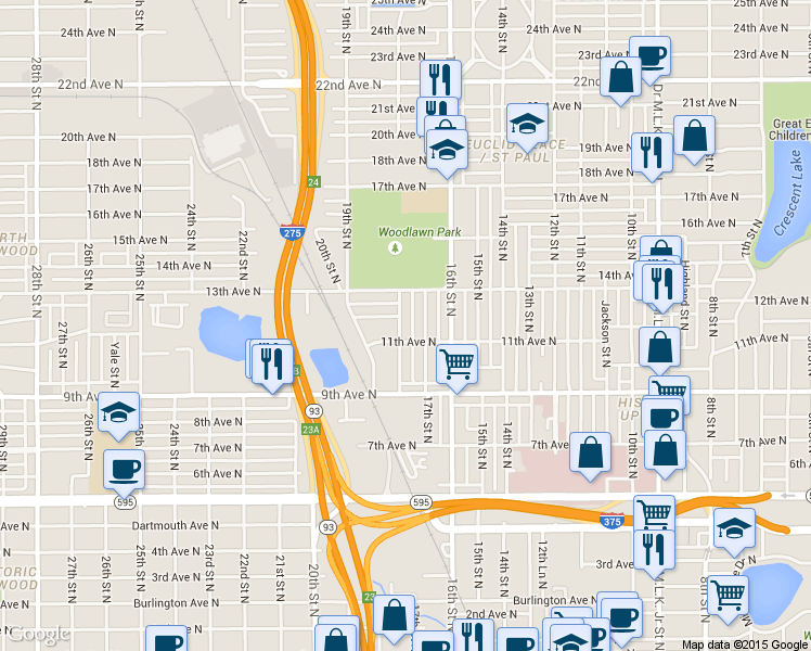 map of restaurants, bars, coffee shops, grocery stores, and more near 1048 17th Street North in St. Petersburg