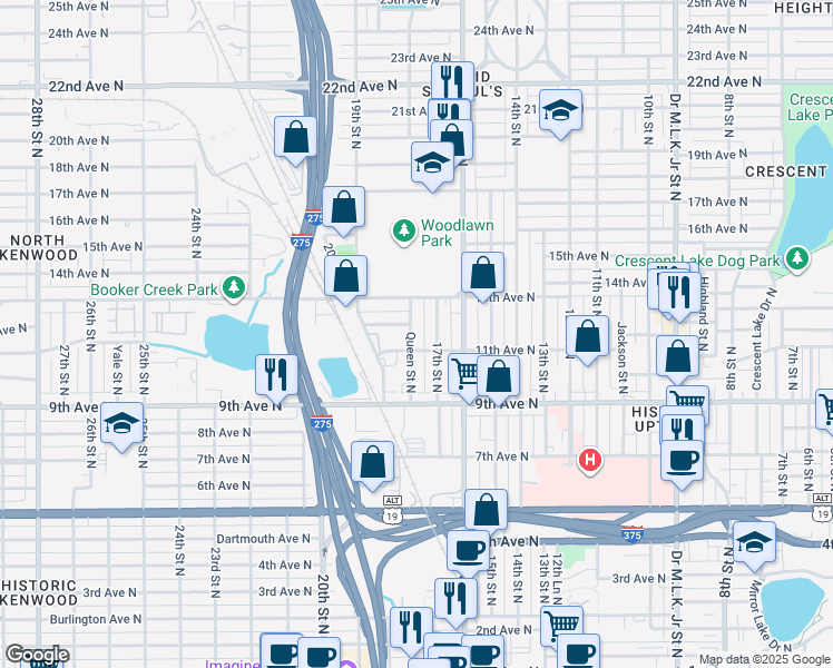 map of restaurants, bars, coffee shops, grocery stores, and more near 1048 17th Street North in St. Petersburg