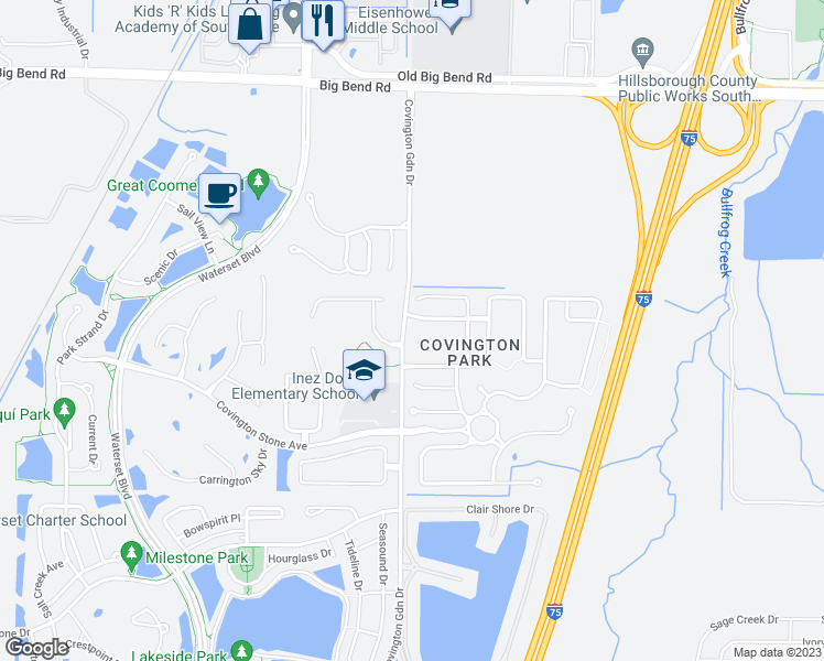 map of restaurants, bars, coffee shops, grocery stores, and more near 7602 Clovelly Park Place in Apollo Beach