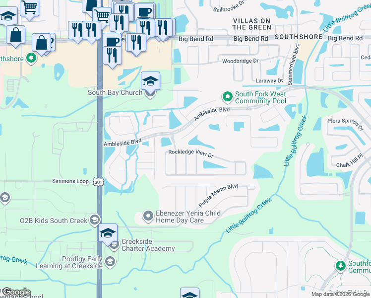 map of restaurants, bars, coffee shops, grocery stores, and more near 11041 Rockledge View Drive in Riverview