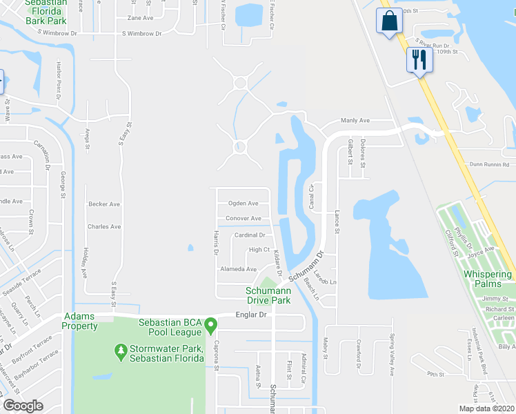 map of restaurants, bars, coffee shops, grocery stores, and more near 105 Ogden Avenue in Sebastian