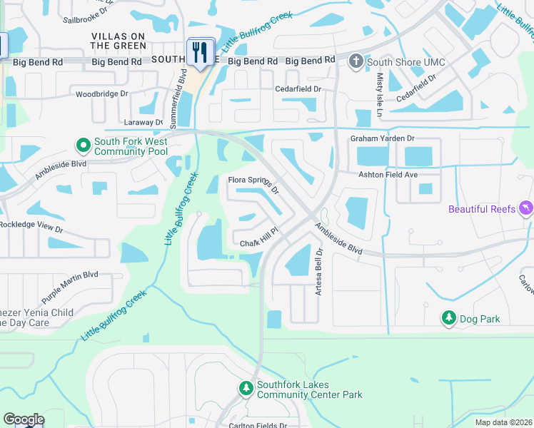 map of restaurants, bars, coffee shops, grocery stores, and more near 11437 Flora Springs Drive in Riverview