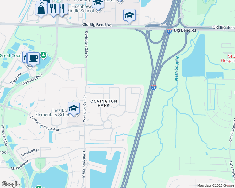 map of restaurants, bars, coffee shops, grocery stores, and more near 7845 Bristol Park Drive in Apollo Beach